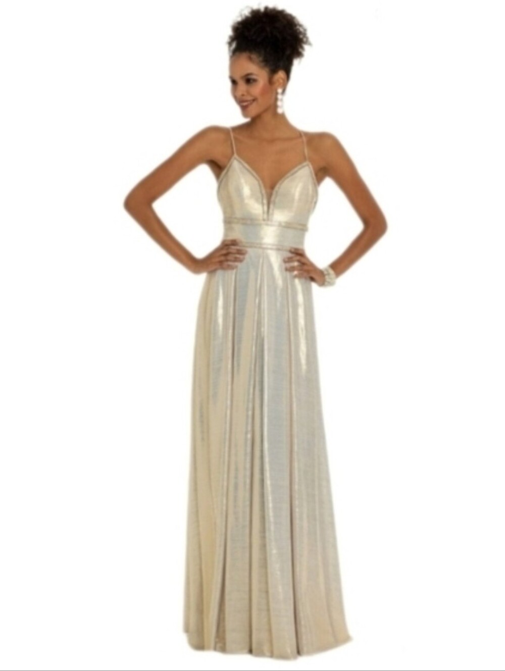 Camille Dress Metallic Sweetheart Rhinstone Maxi Champagne Plus Size 14